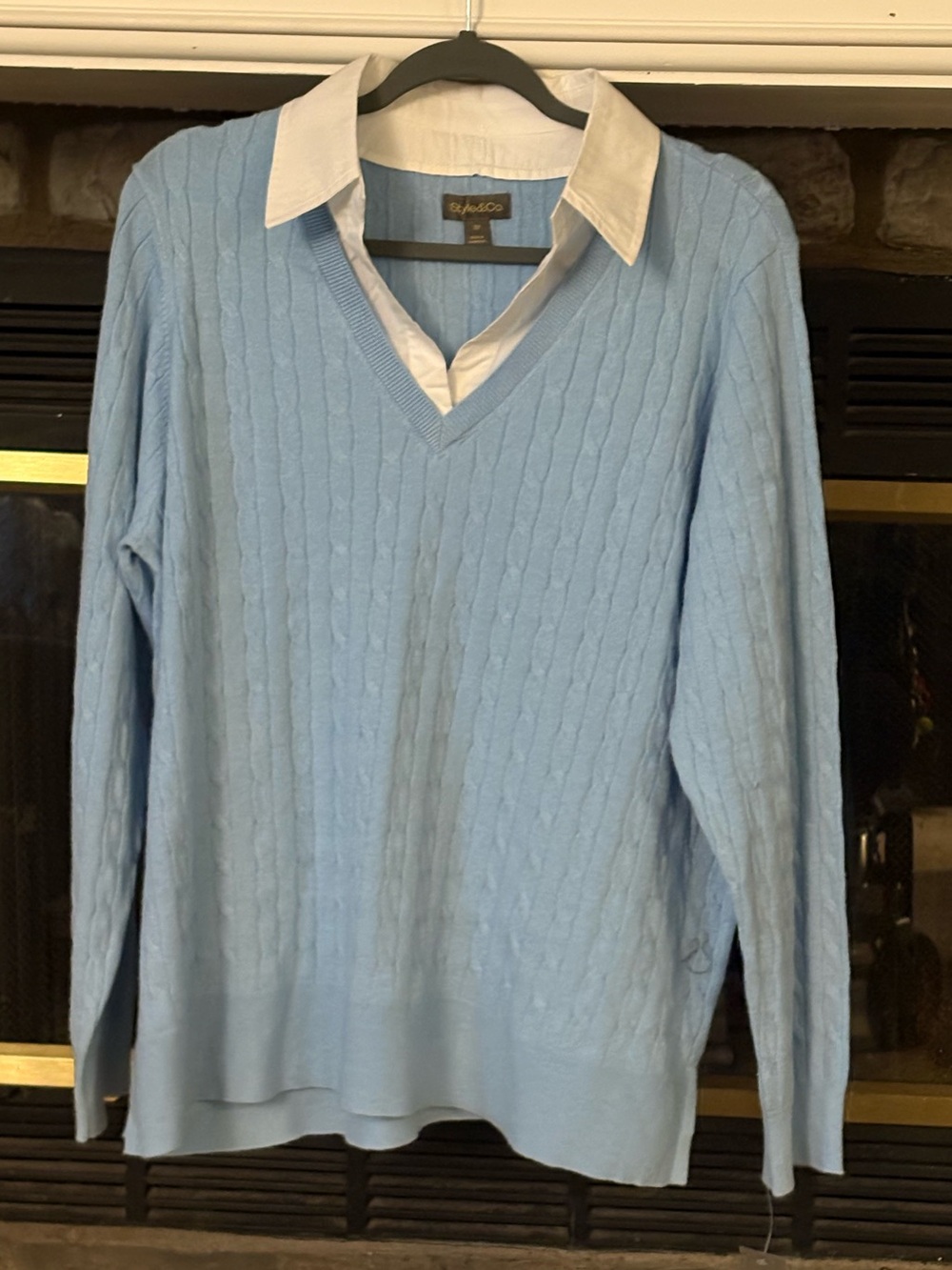 Style & Co. Baby Blue Cable-Knit V-Neck Sweater